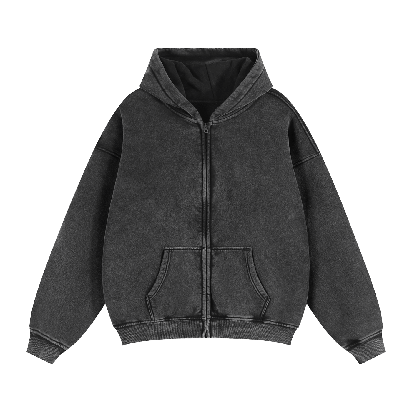 Black Zip-Through Boxy Hoodie