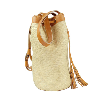 Rattan Sling Back Pack - Light Leather Large