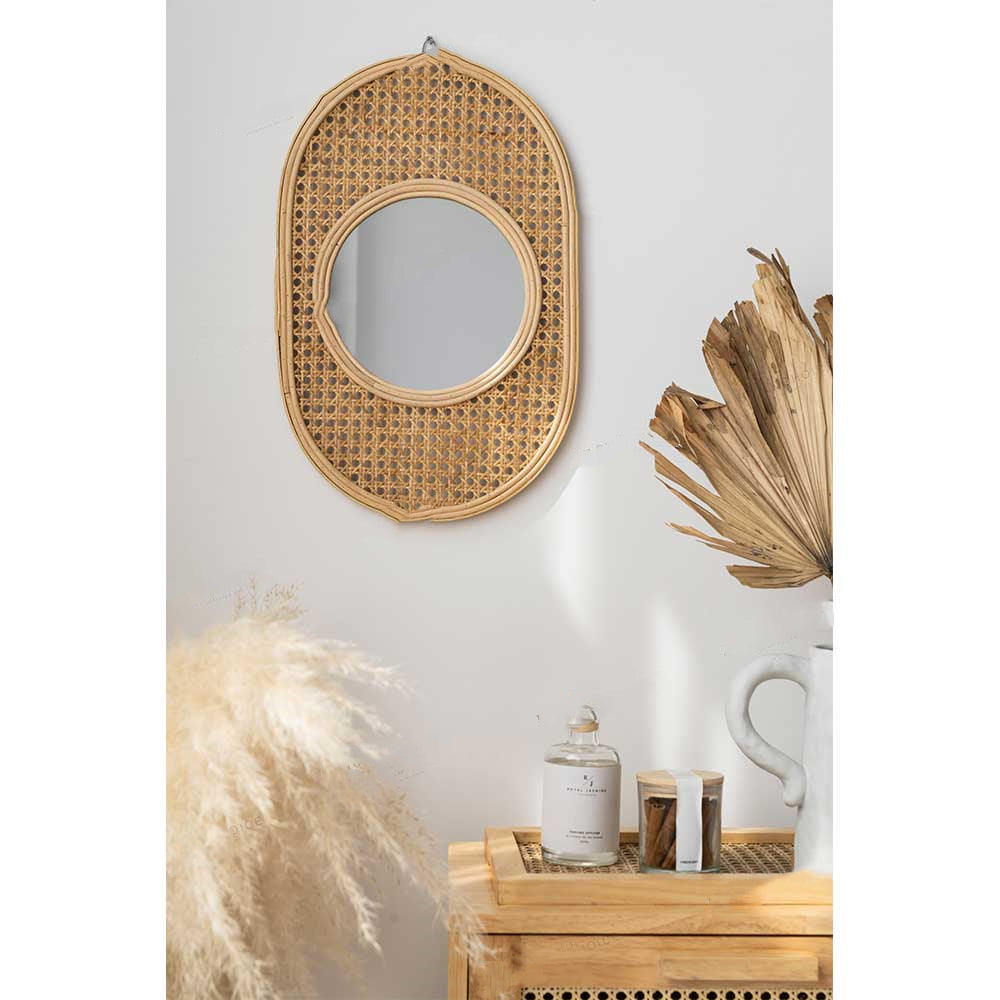 Rattan decorative mirror