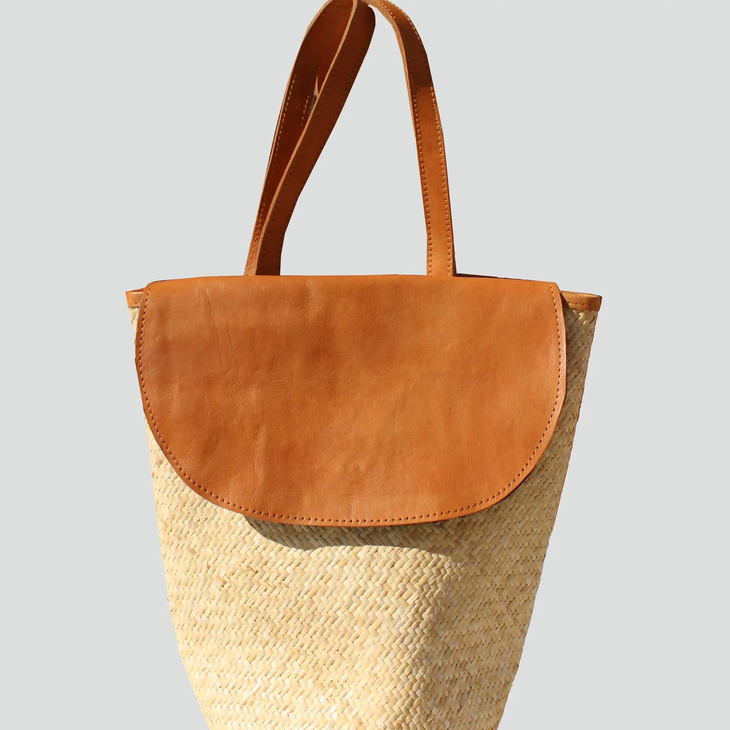 Rattan Leather Backpack- Camel