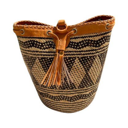 Rattan Sling Back Pack Tribal Patten - Light Leather Large