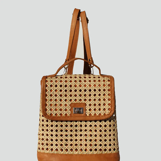 Cane Leather Backpack- Camel