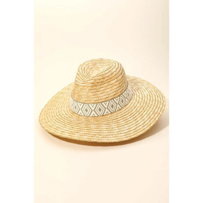 Handmade Straw Hat with Green Tribal Pattern Strap