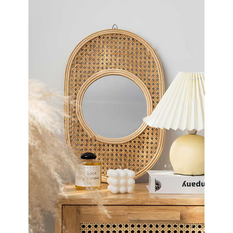 Rattan decorative mirror