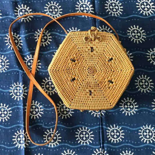 Rattan Straw Bali Diamond Cross Body