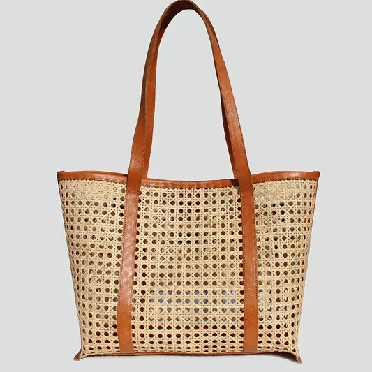 Cane Leather Tote- Camel