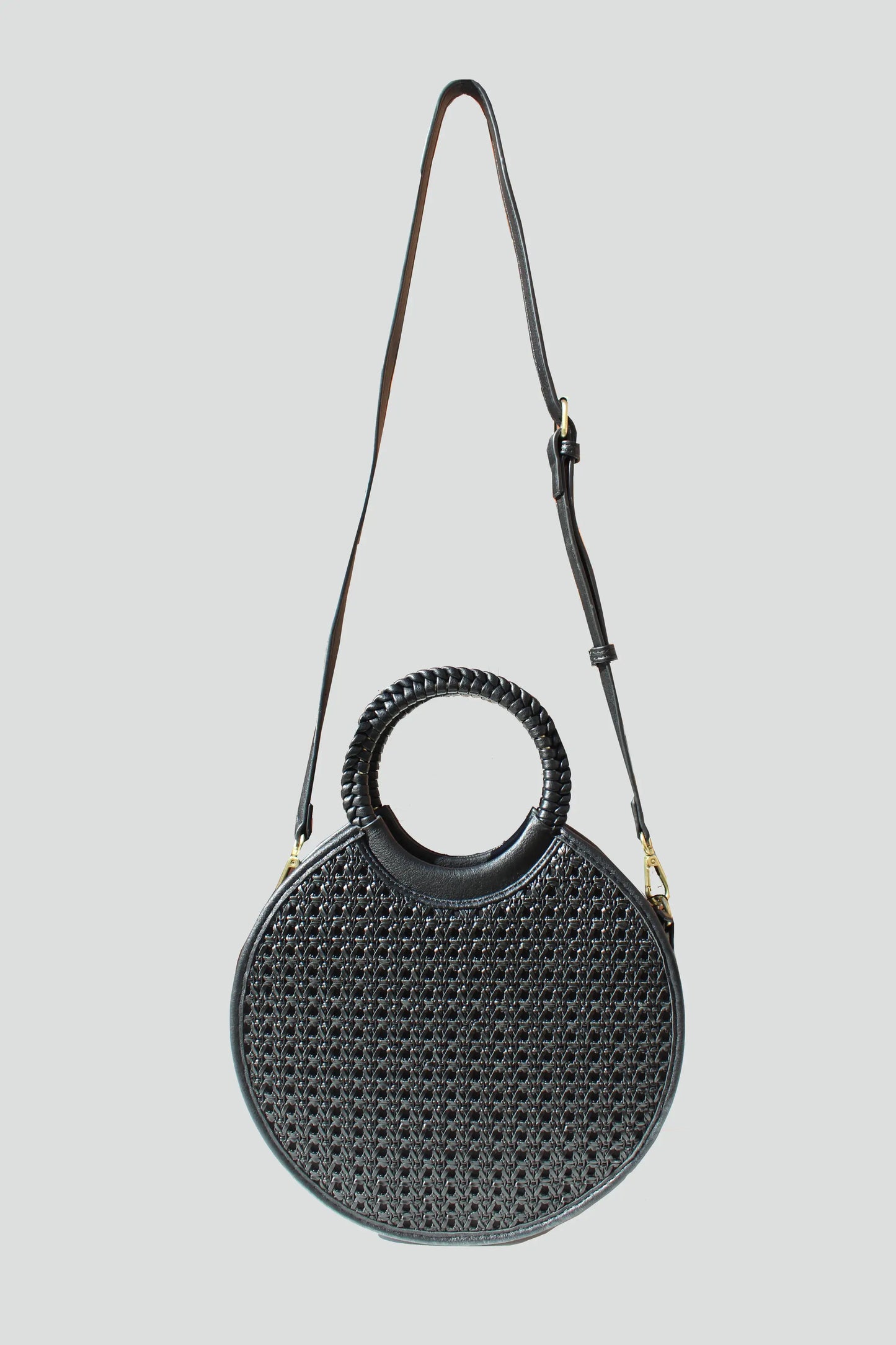 Black Woven Circle Crossbody