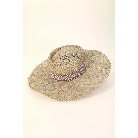 Handmade Straw Hat with Tribal Pattern Strap