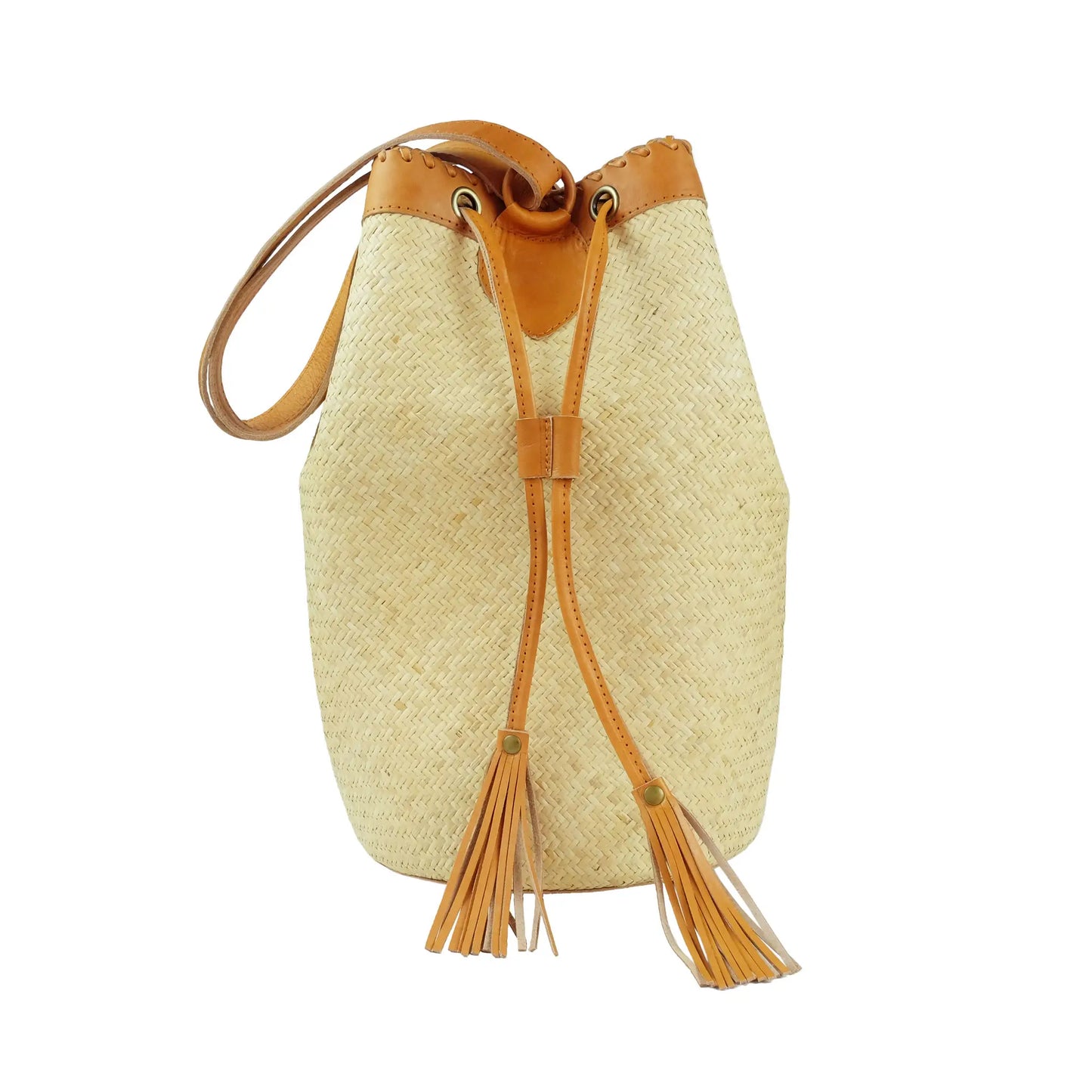 Rattan Sling Back Pack - Light Leather Large