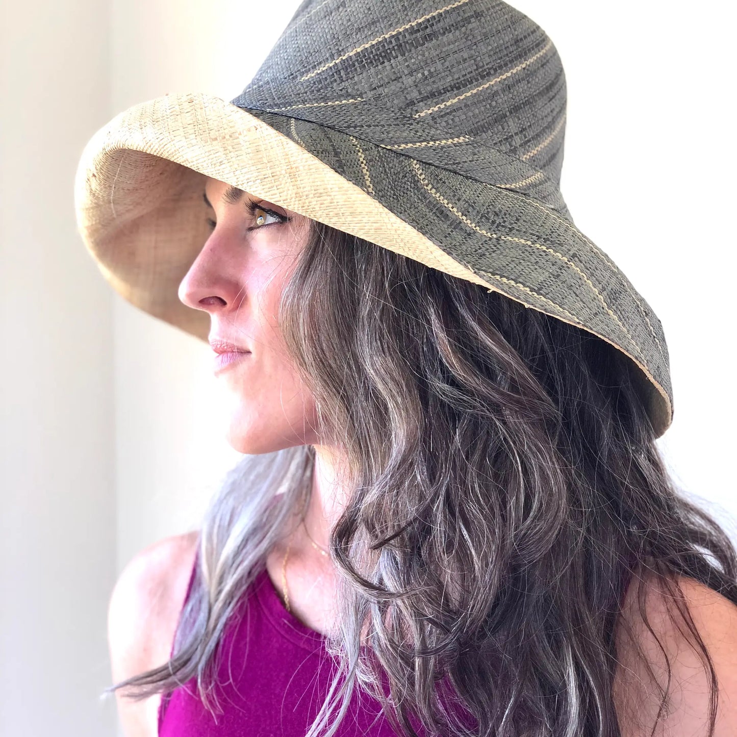 Raffia Sun Hat- 5” Brim Gray