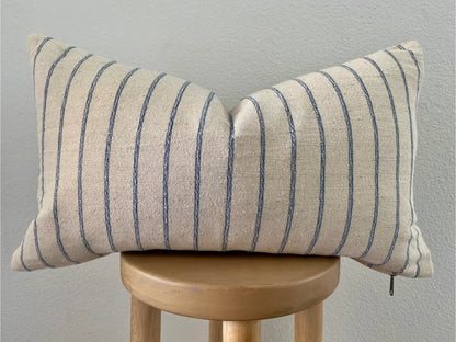 Blue Striped 100% Cotton Lumbar Pillow Cover