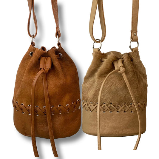 Bucket Bag- Genuine Cowhide Leather