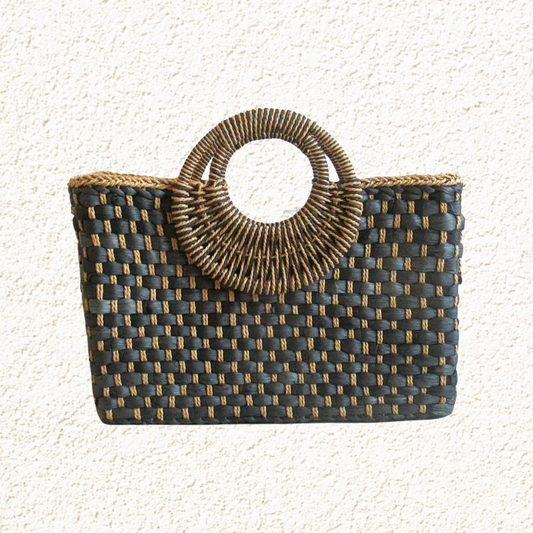 Straw Hand Bag - Black