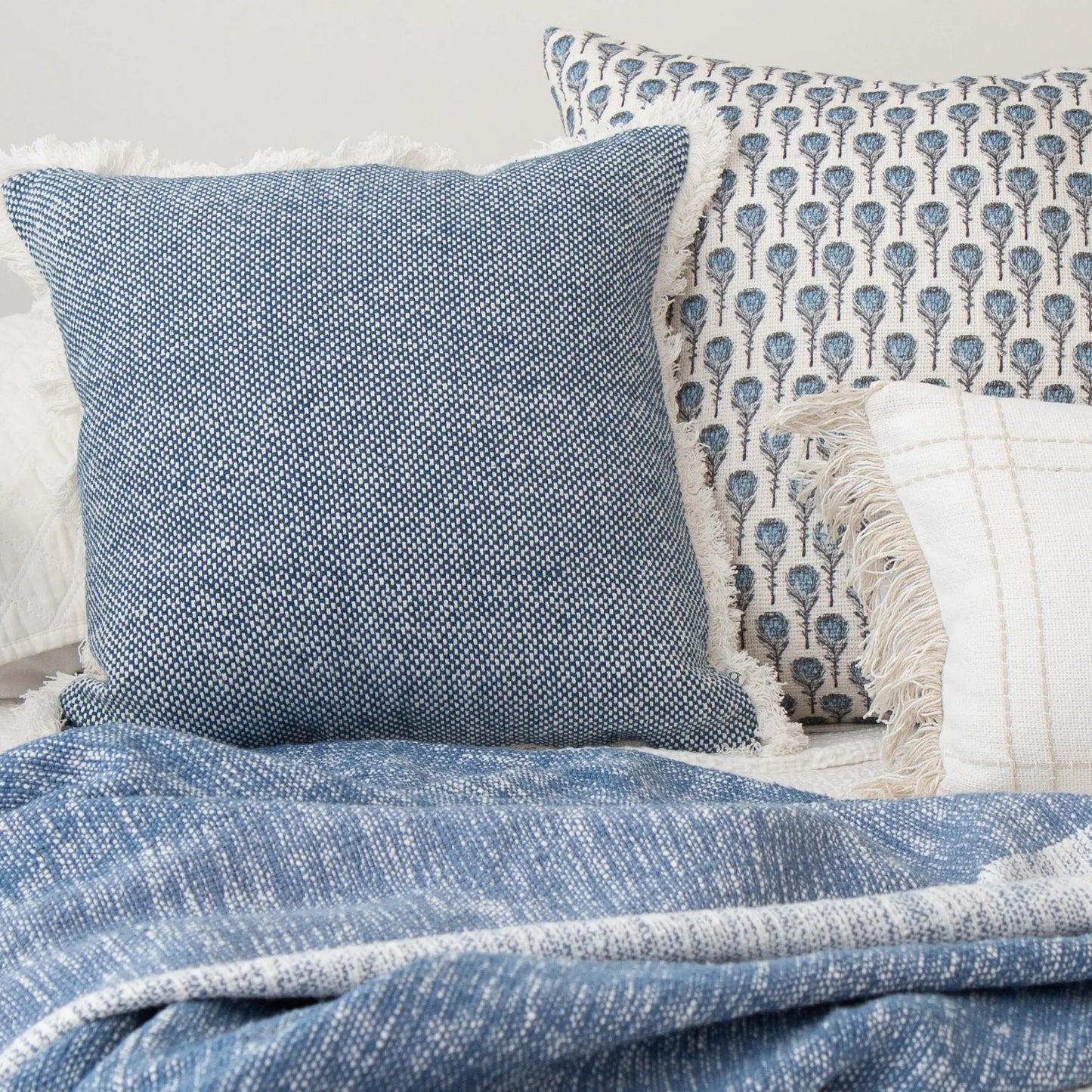 Blue Textured Woven Pillow Cover