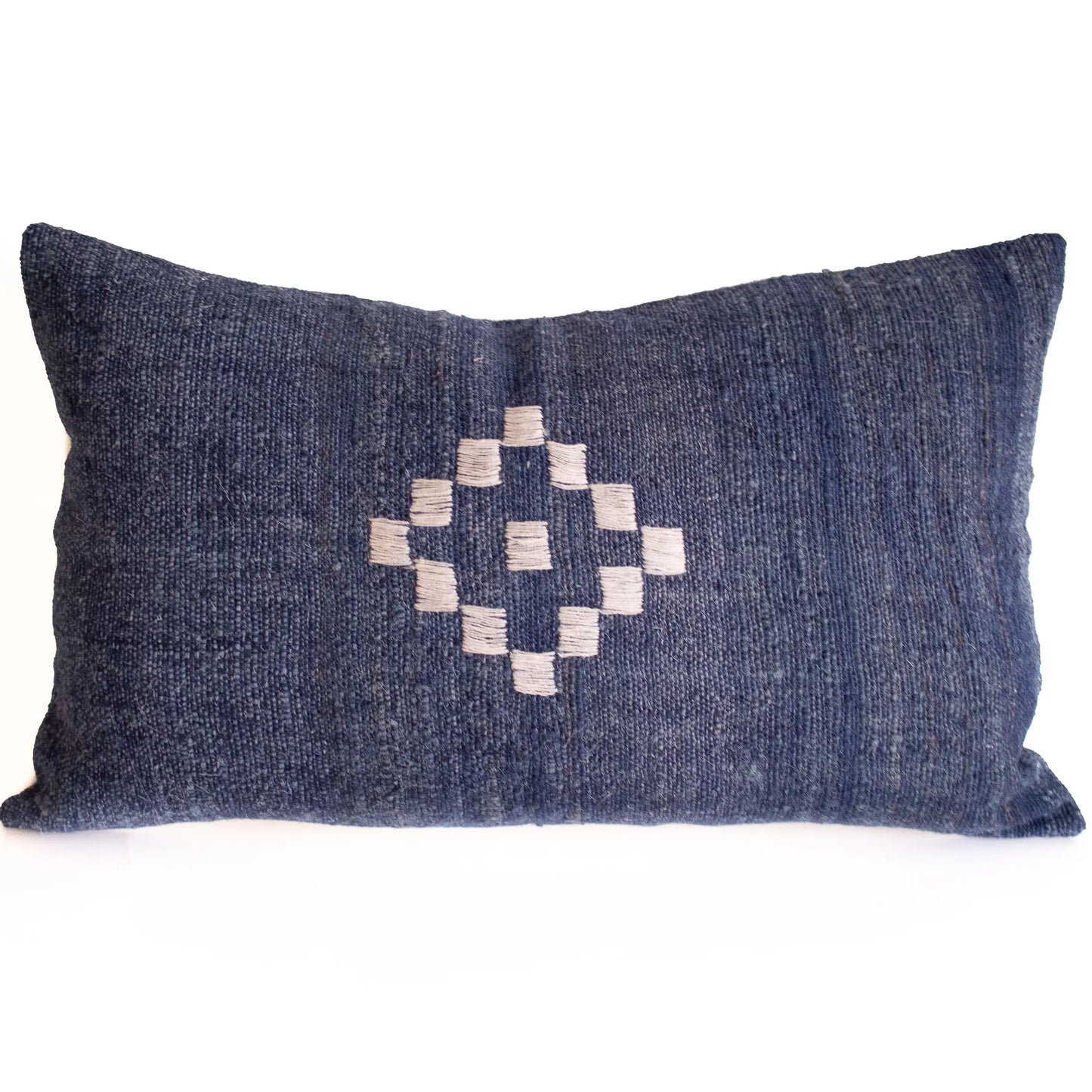 Blue Lumbar Indian Wool Pillow Cover