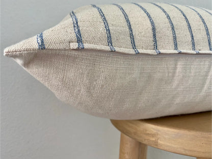 Blue Striped 100% Cotton Lumbar Pillow Cover