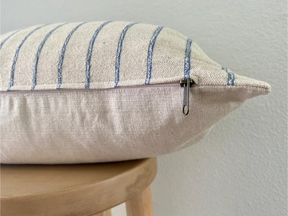 Blue Striped 100% Cotton Lumbar Pillow Cover