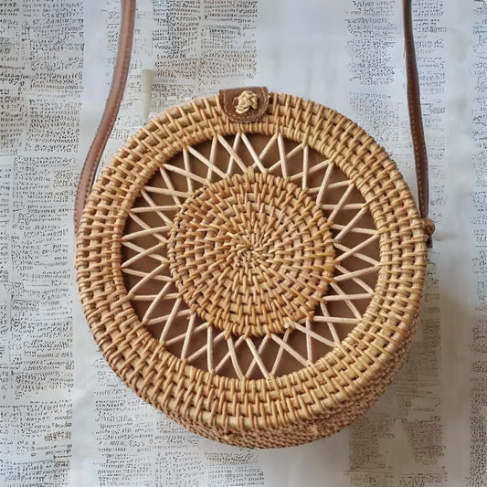 Rattan Round Purse- Sun