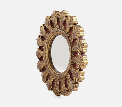 Hand Carved Round Mango Wood Mirror