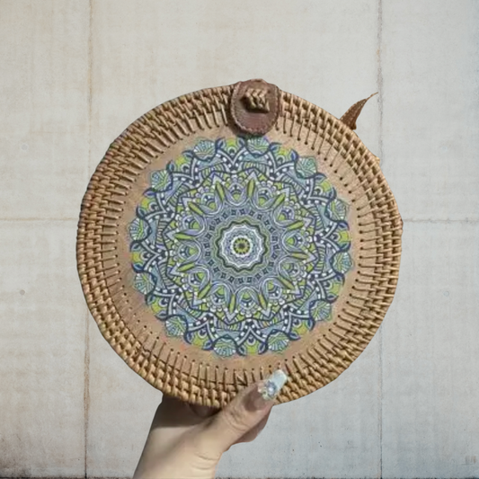 Rattan Round Purse- Blue