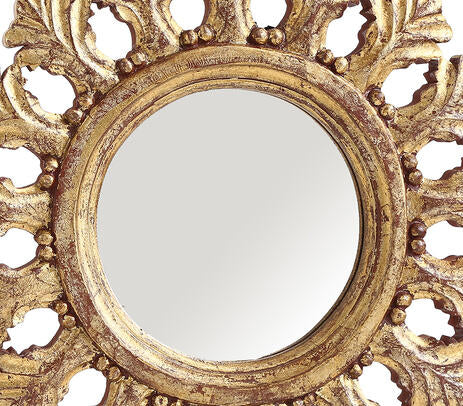 Hand Carved Round Mango Wood Mirror