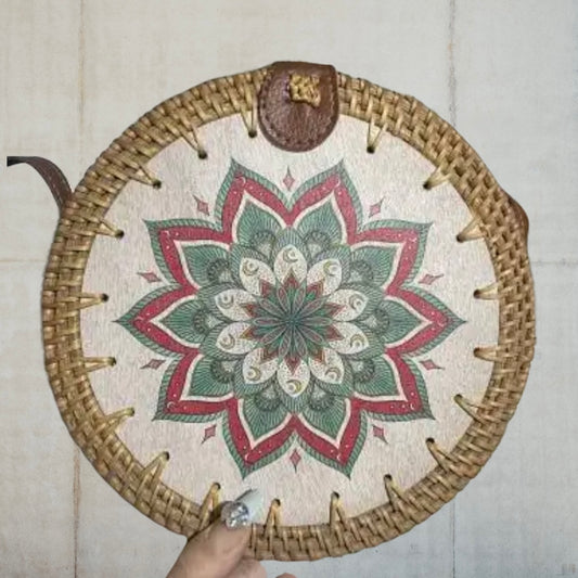 Rattan Round Purse- Flower