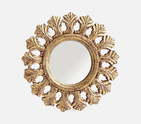 Hand Carved Round Mango Wood Mirror